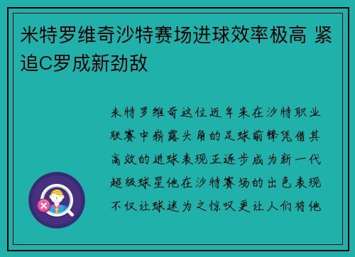 米特罗维奇沙特赛场进球效率极高 紧追C罗成新劲敌